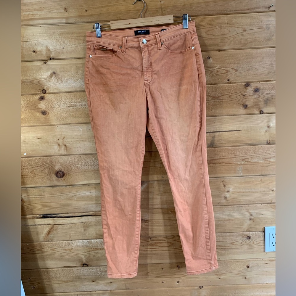 Cotton Peach Orange Gramercy Skinny Ankle Jeans Size 10 Large Nine West